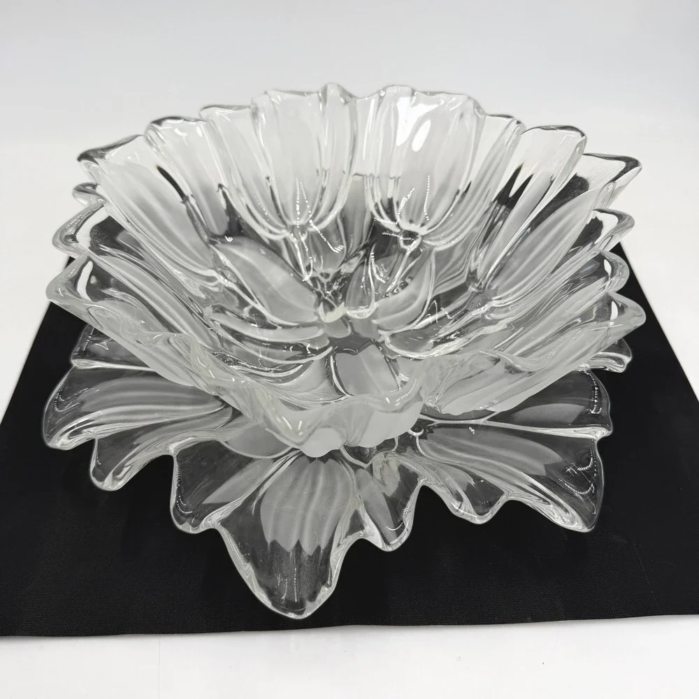 Mikasa Tulip Crystal Serving Bowl & Platter Set Clear Frosted Glass‎ Excellent